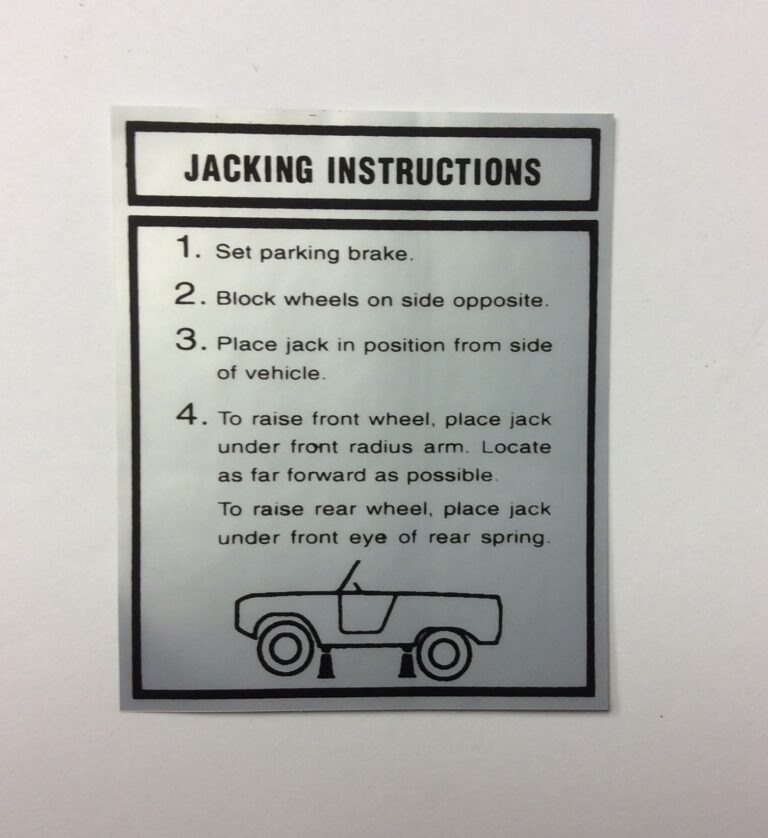 Jacking Instructions Decal 1968-1970 bronco