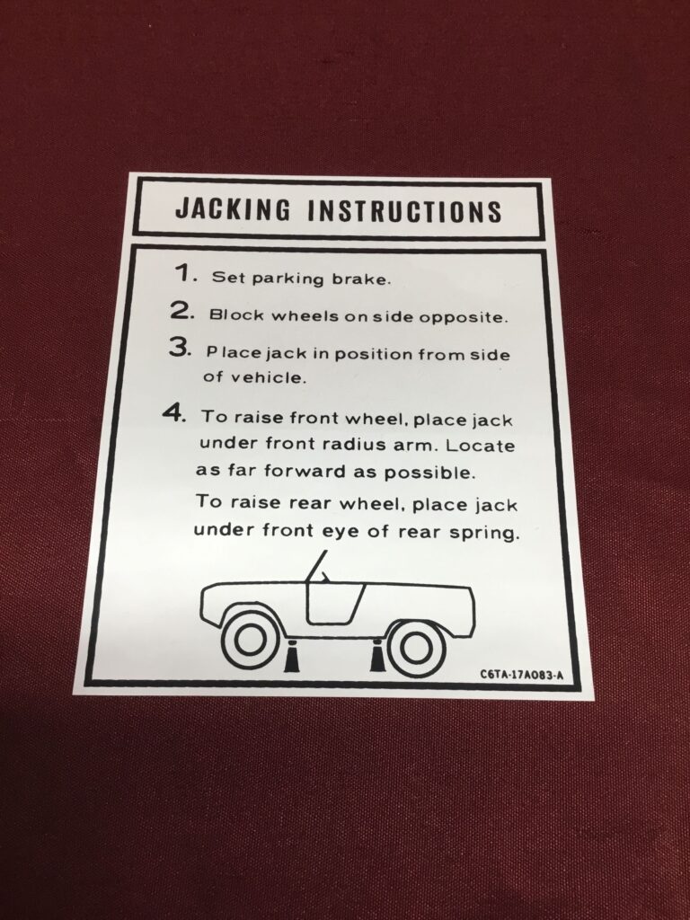 Jacking Instructions Decal 1966-1967 bronco